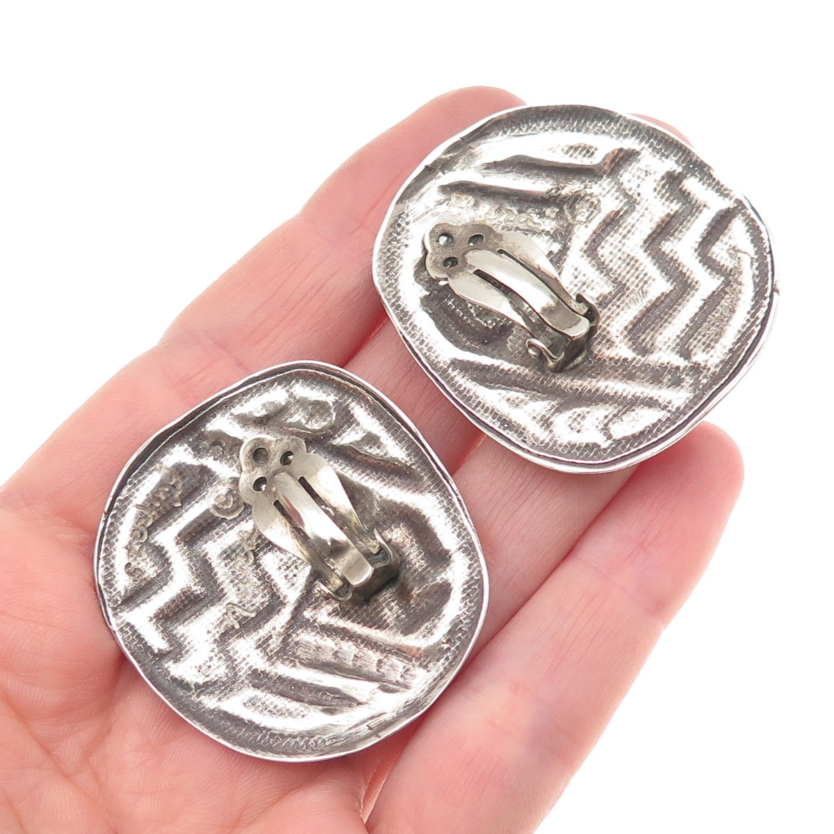 TABRA 925 Sterling Silver Vintage 1992 Modernist Oxidized Clip On Earrings
