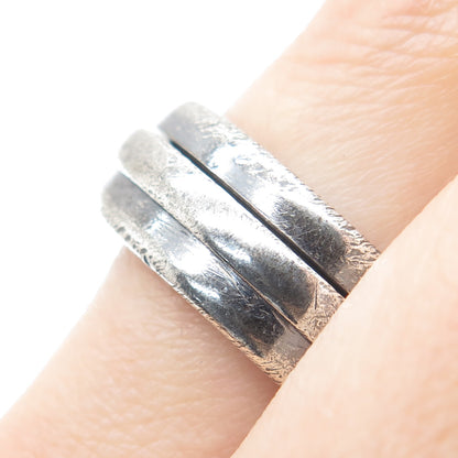 925 Sterling Silver Vintage Modernist Saturn Oxidized Band Ring Size 9.5
