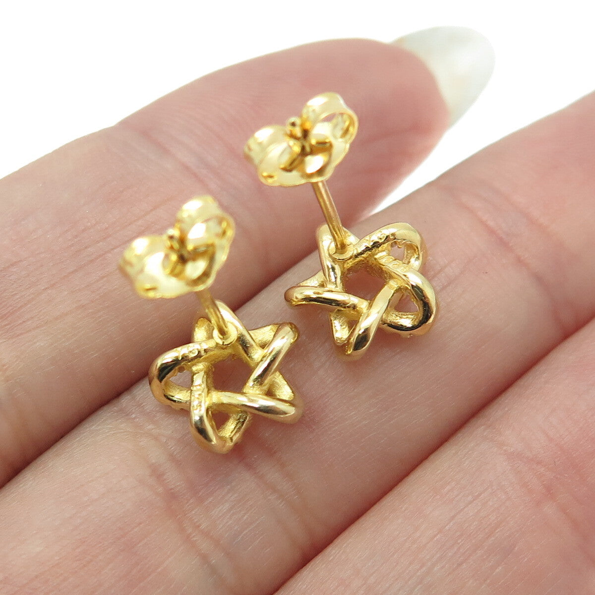 925 Sterling Silver Gold Plated Round-Cut C Z Star Stud Earrings