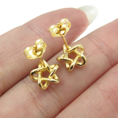 925 Sterling Silver Gold Plated Round-Cut C Z Star Stud Earrings