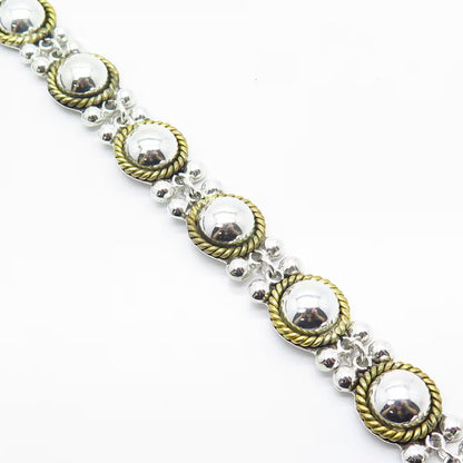 925 Sterling Silver 2-Tone Vintage Mexico Ball Link Bracelet 7.5"