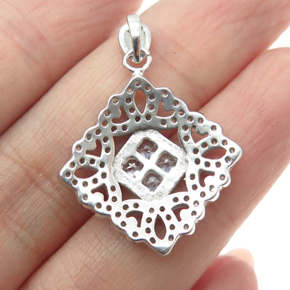 925 Sterling Silver Round & Princess-Cut C Z Ornate Pendant