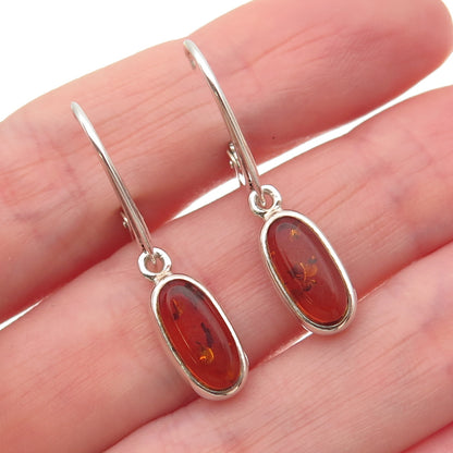 TOM 925 Sterling Silver Vintage Real Amber Modernist Dangle Earrings