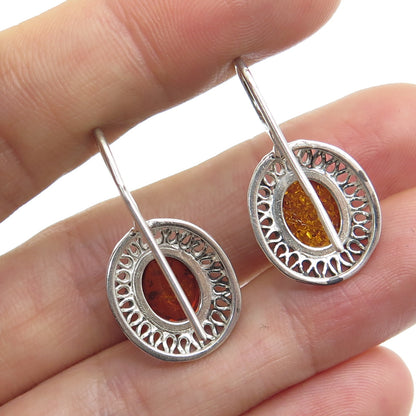 925 Sterling Silver Real Baltic Amber Eternal Curve Earrings