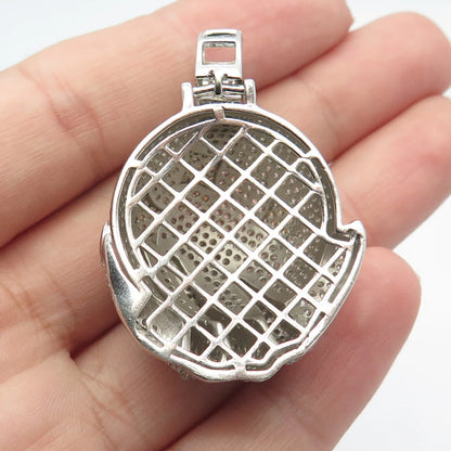 925 Sterling Silver REL Pave C Z Hand & Ball Pendant