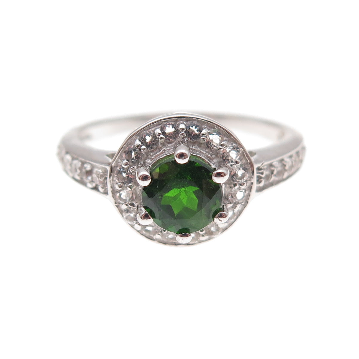 925 Sterling Silver Real Round-Cut Peridot & White Topaz Ring Size 8