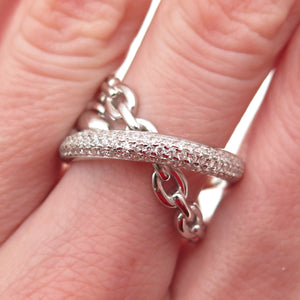 925 Sterling Silver Round-Cut C Z Multi-Chain Crisscross Ring Size 8.25