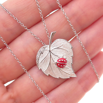 Nicky Butler 925 Sterling Enamel & C Z Ladybug Floral Cable Chain Necklace 18"