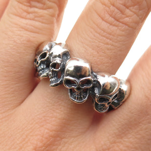 925 Sterling Silver Vintage Skull All Around Oxidized Biker Ring Size 10.25