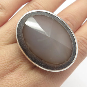 925 Sterling Silver Vintage Real Agate Gem Massive Adjustable Ring Size 8.75