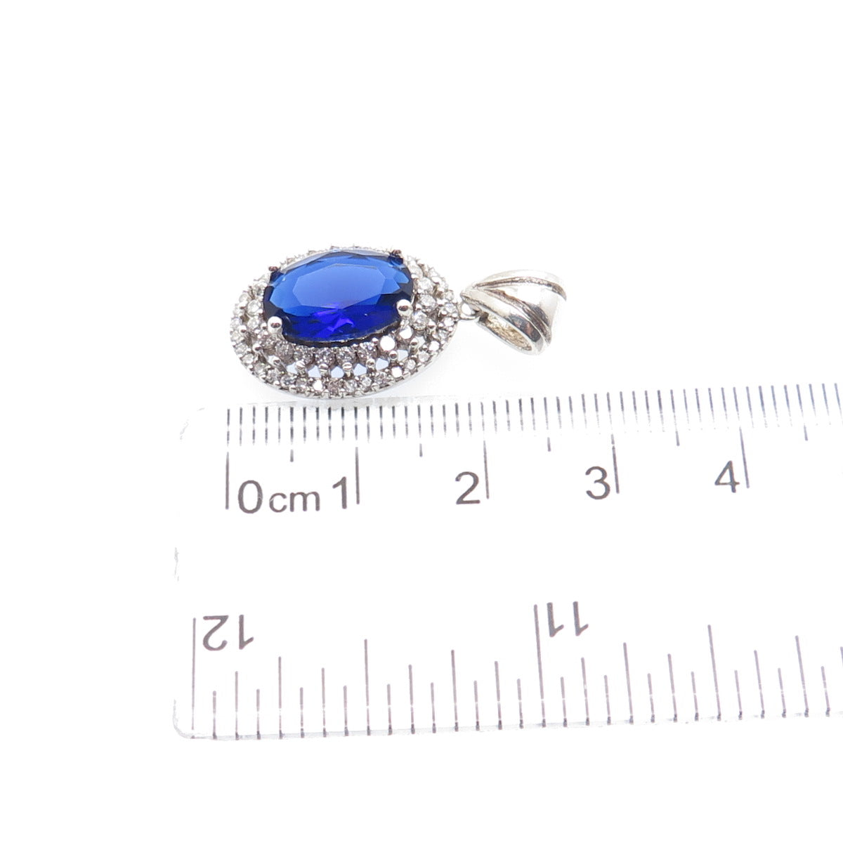 925 Sterling Silver Vintage Lab-Created Sapphire & C Z Minimalist Charm Pendant