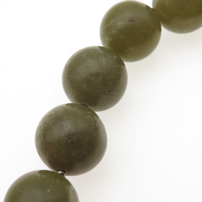 925 Sterling Silver Vintage Real Olive Green Jade Ball Beaded Necklace 16"