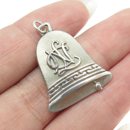 ARINA'S 925 Sterling Silver Vintage "NLS" Signet Bell Pendant