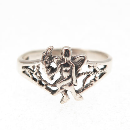 925 Sterling Silver Vintage Fairy Oxidized Ring Size 7.75