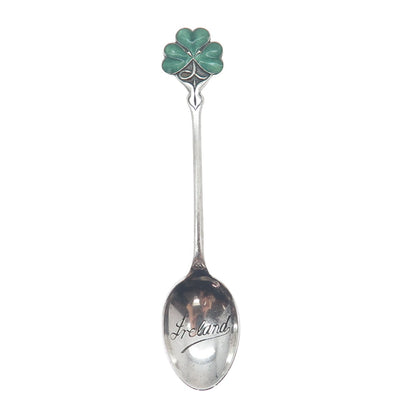 TURNER & SIMPSON 925 Sterling Vintage 1958 Birmingham Enamel Clover Coffee Spoon