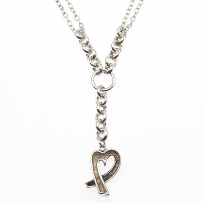 925 Sterling Silver Vintage Loving Heart Double Chain Necklace 16"