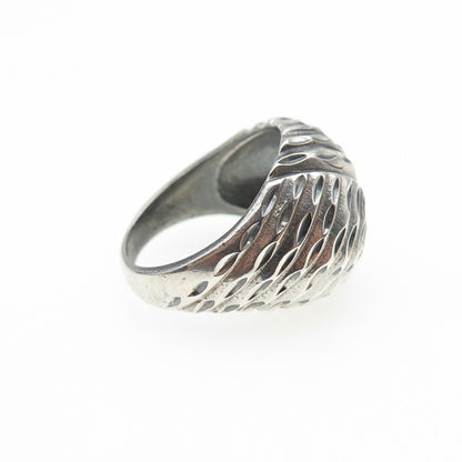 925 Sterling Silver Vintage Modernist Diamond-Cut Dome Oxidized Ring Size 7