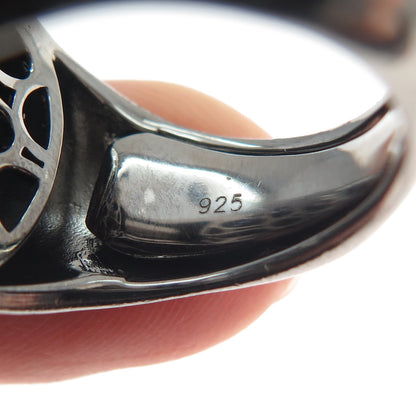 ARZY Sterling Silver Black Rhodium Vintage Real Black Onyx & C Z Ring Size 7.75