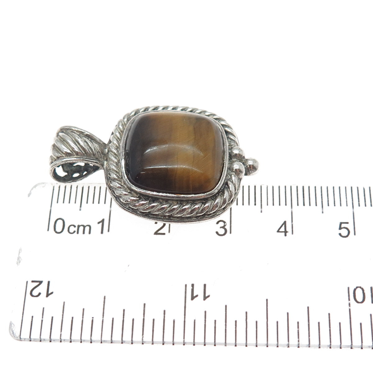 GSJ GOLD STONE 925 Sterling Silver Vintage Real Tiger Eye Oxidized Pendant