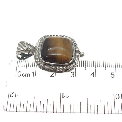 GSJ GOLD STONE 925 Sterling Silver Vintage Real Tiger Eye Oxidized Pendant