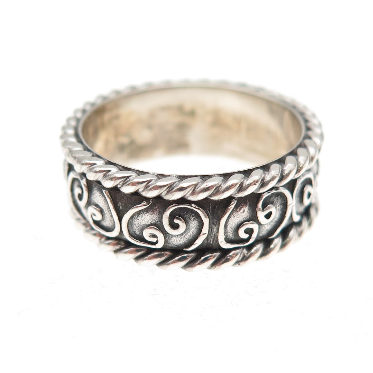 Geo Art 925 Sterling Vintage Celtic Spiral Oxidized Rotating Band Size Ring 6.5