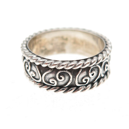 Geo Art 925 Sterling Vintage Celtic Spiral Oxidized Rotating Band Size Ring 6.5