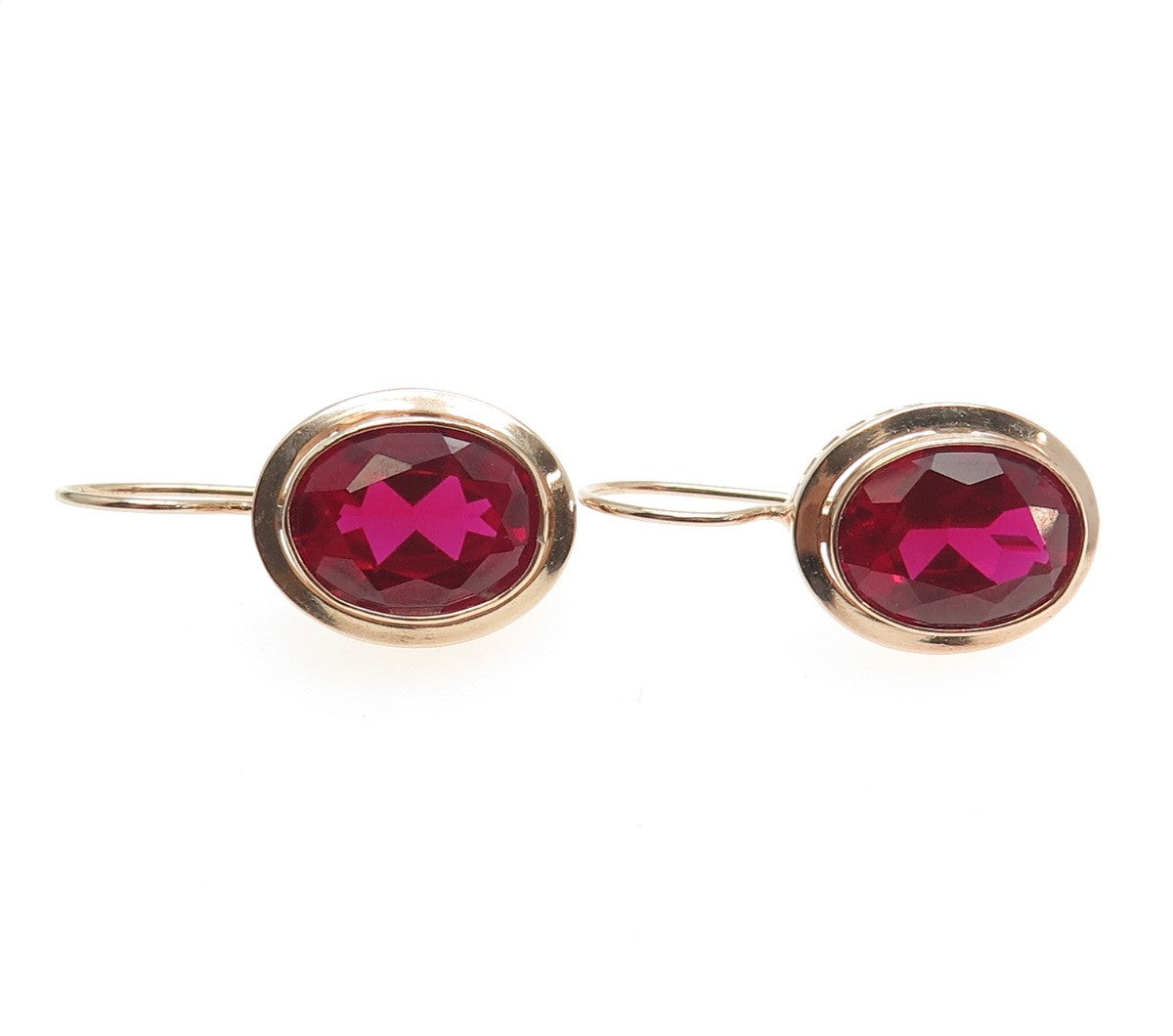 925 Sterling Silver Rose Gold Plated Lab-Created Ruby Dangle Earrings