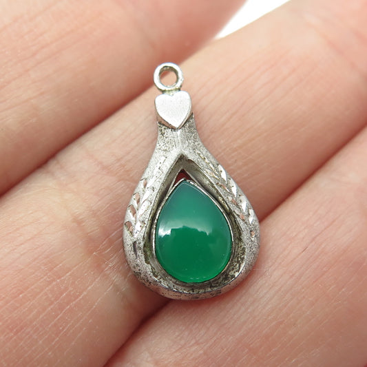 VICTOR MAYER 925 Sterling Silver Antique Art Deco Green Onyx Minimalist Pendant