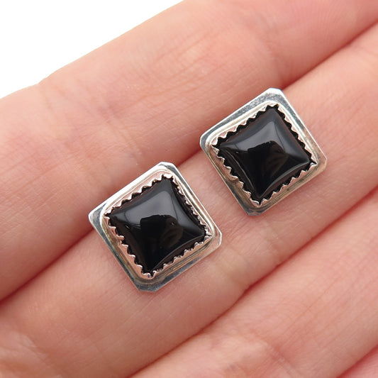 Annie Chapo Navajo Old Pawn Sterling Silver Vintage Black Onyx Tribal Earrings