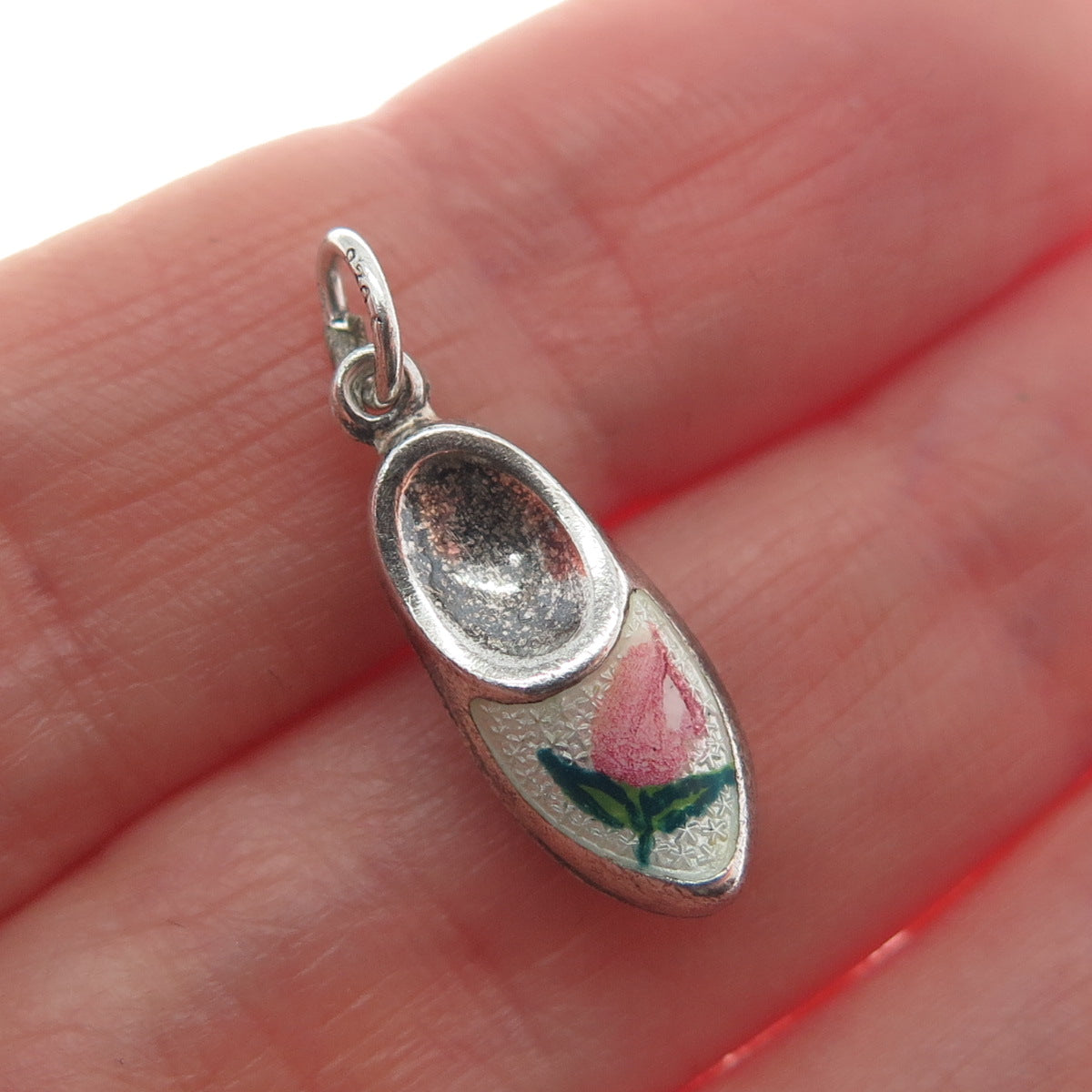 830S Silver Vintage Enamel Dutch Clog Oxidized Mini Charm Pendant