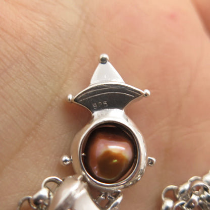 925 Sterling Silver Vintage Pearl & Quartz Peridot Gem Rolo Chain Necklace 18"
