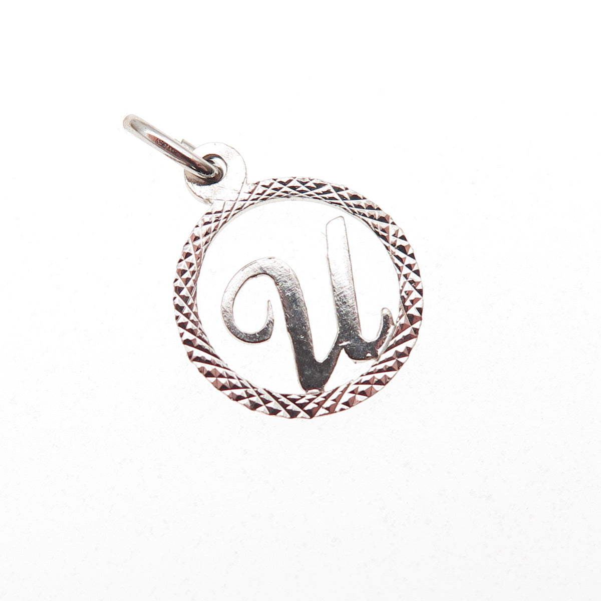 925 Sterling Silver Vintage Diamond-Cut Letter U Initial Mini Charm Pendant