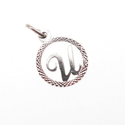 925 Sterling Silver Vintage Diamond-Cut Letter U Initial Mini Charm Pendant