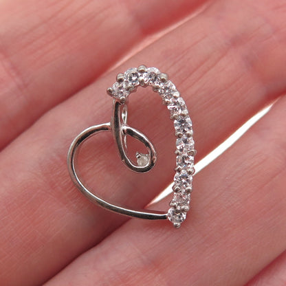 925 Sterling Silver Real Round-Cut Diamond & C Z Heart Mini Slide Charm Pendant