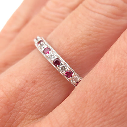 Tacori 925 Sterling Silver Lab-Created Ruby & C Z Eternity Band Ring Size 7.25
