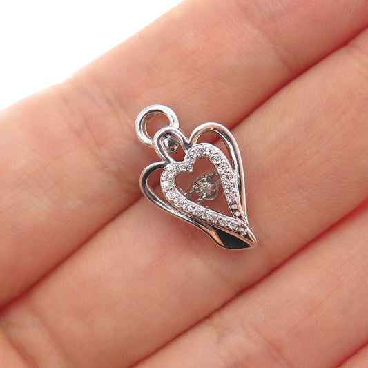 925 Sterling Silver Round-Cut C Z Angel Heart Minimalist Slide Pendant