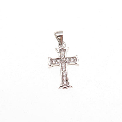 925 Sterling Silver Round-Cut C Z Cross Charm Pendant