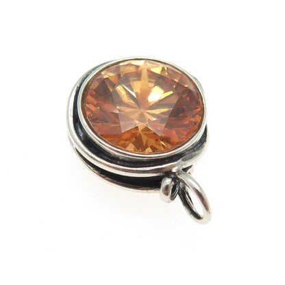 925 Sterling Silver Vintage Real Pearl & Cognac C Z Oxidized Minimalist Pendant
