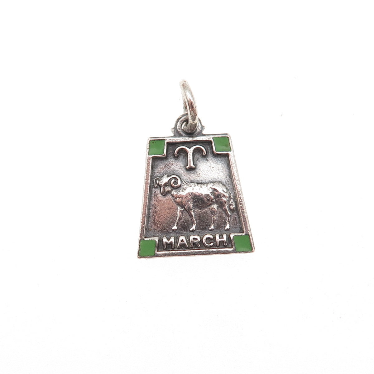 925 Sterling Silver Vintage Enamel Aries Zodiac Sign Oxidized Charm Pendant