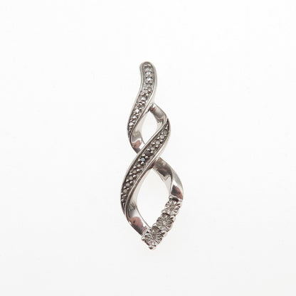 925 Sterling Silver Real Black & White Diamond Twisted Charm Pendant