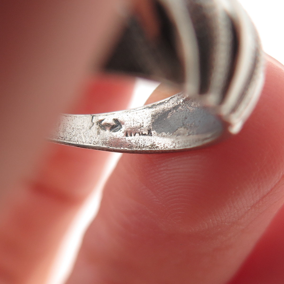 925 Sterling Silver Vintage Italy Modernist Oxidized Ring Size 5.25