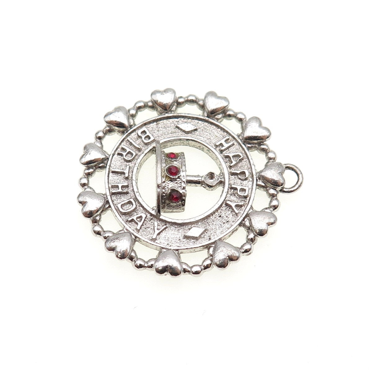 WELLS 925 Sterling Silver Vintage Rhinestone Happy Birthday Charm Pendant