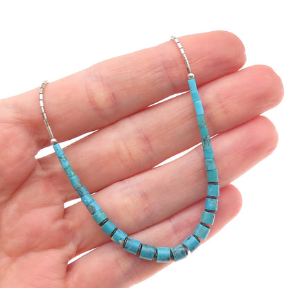 Old Pawn Sterling Silver Vintage Turquoise Graduated Beads Chain Necklace 16"