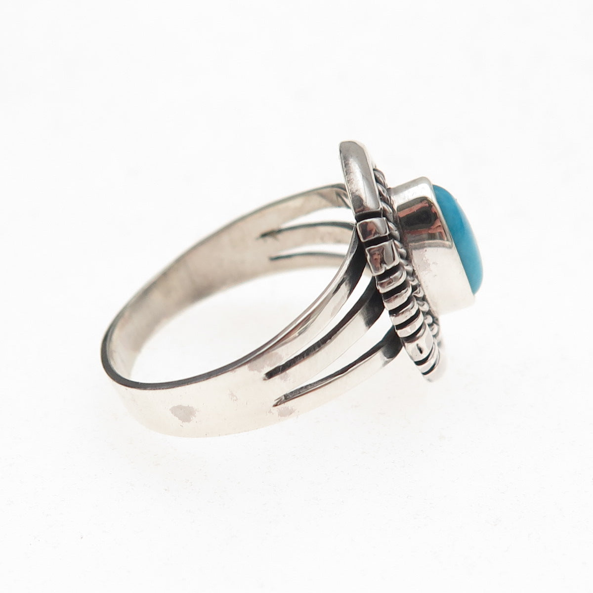 925 Sterling Silver Vintage Real Sleeping Beauty Turquoise Oxidized Ring Size 7