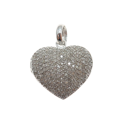 DEE BERKLE 925 Sterling Silver Real Round-Cut Diamond Heart Locket Pendant
