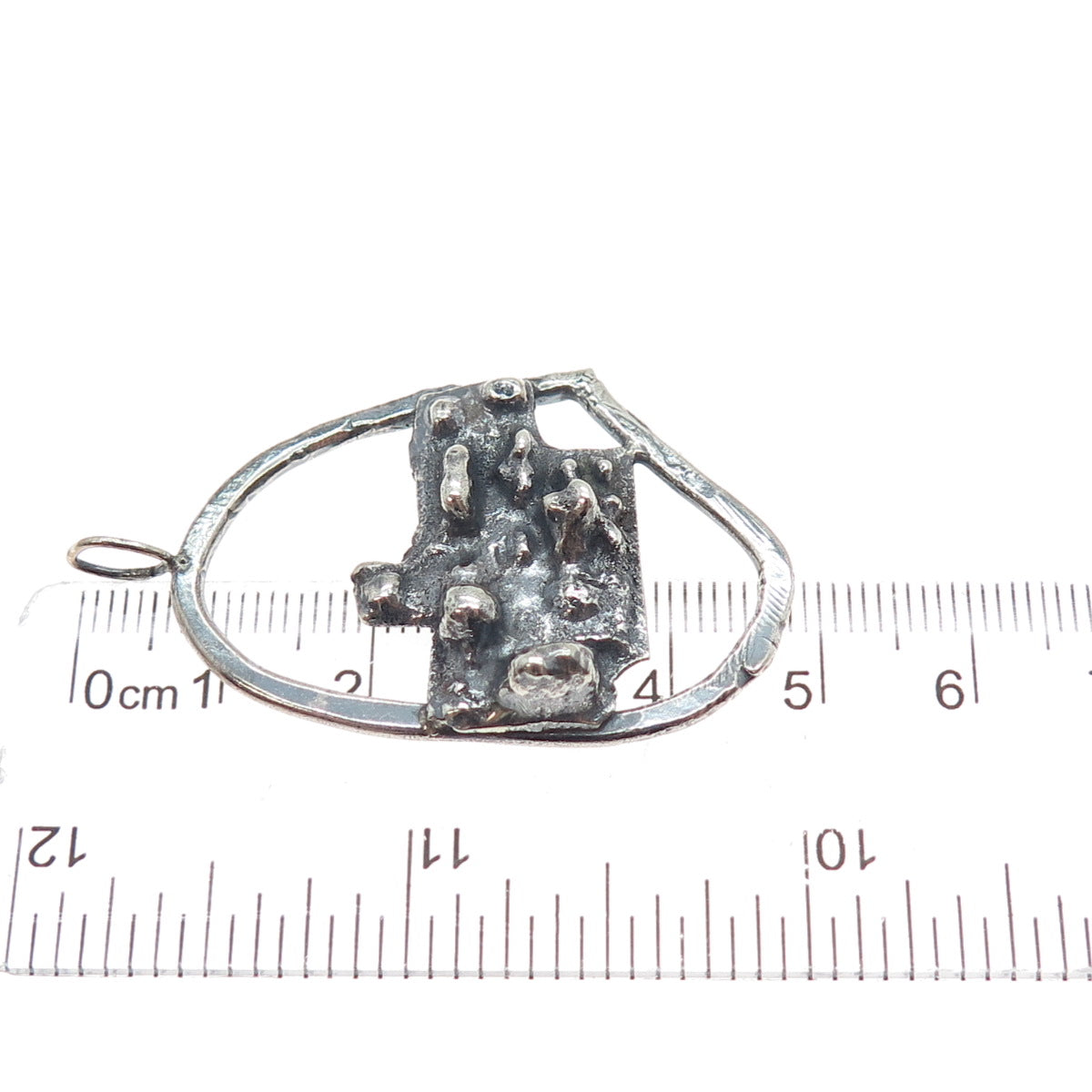 925 Sterling Silver Vintage Modernist Nugget Oxidized Pendant