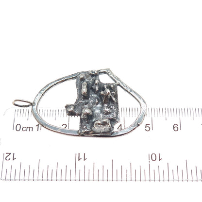 925 Sterling Silver Vintage Modernist Nugget Oxidized Pendant