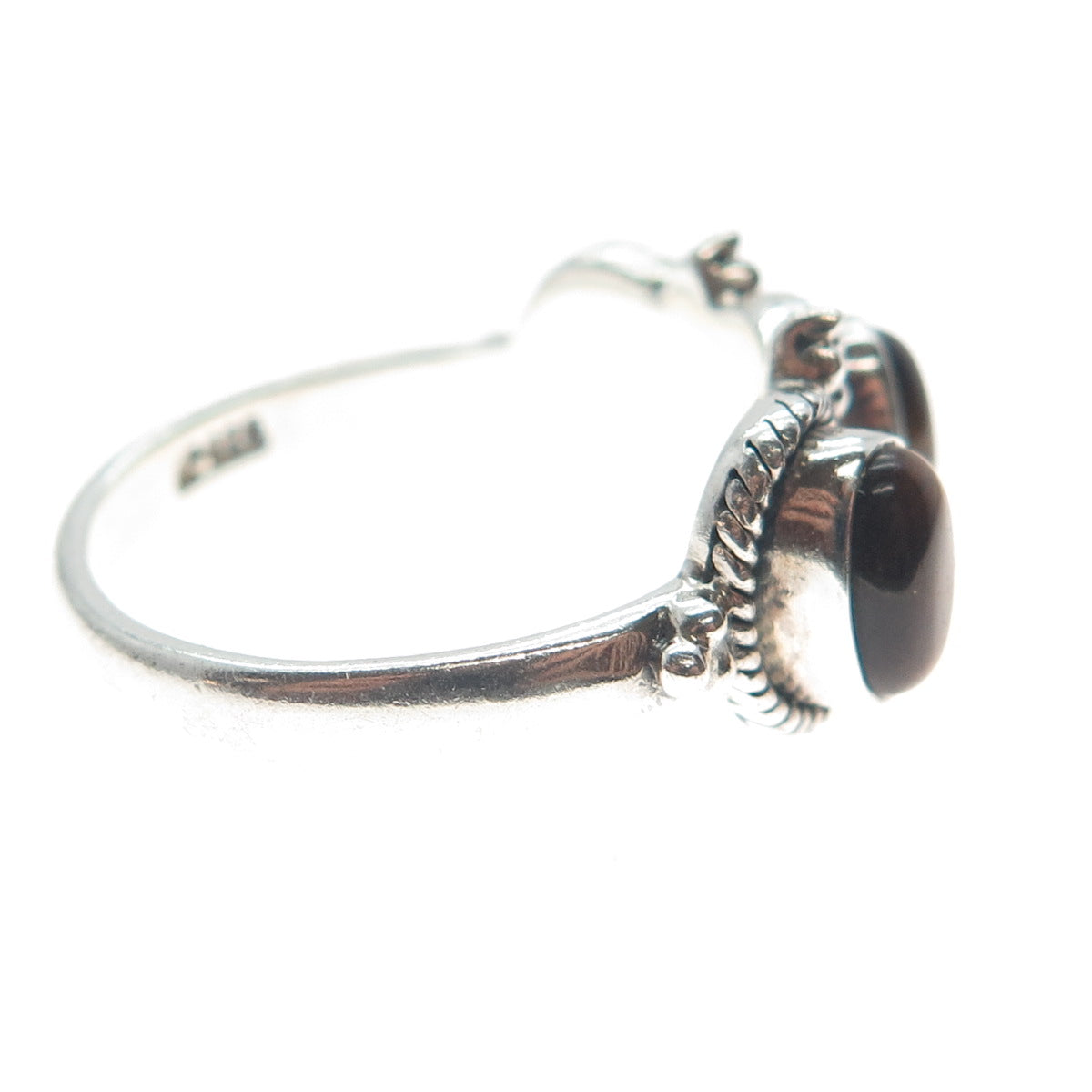DOUG PAULUS 925 Sterling Silver Vintage Real Tiger Eye Beaded Ring Size 10.25