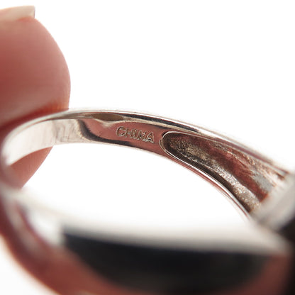 Michelle Albala Sterling Silver Vintage Real Tiger Eye Oxidized Ring Size 7.25