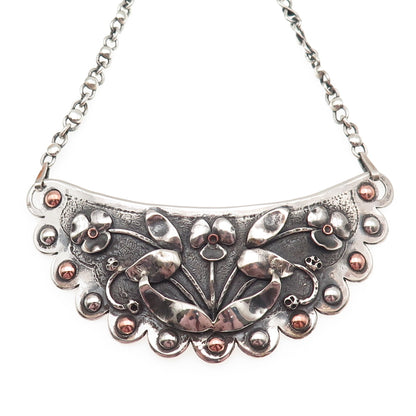 Paul Arviso Navajo Old Pawn Sterling Silver 2-Tone Vintage Floral Necklace 14"